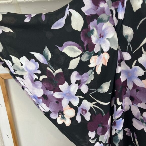 WHBM BNWT elegant purple floral print lined blouse w/ flutter sleeves - Picture 7 of 11